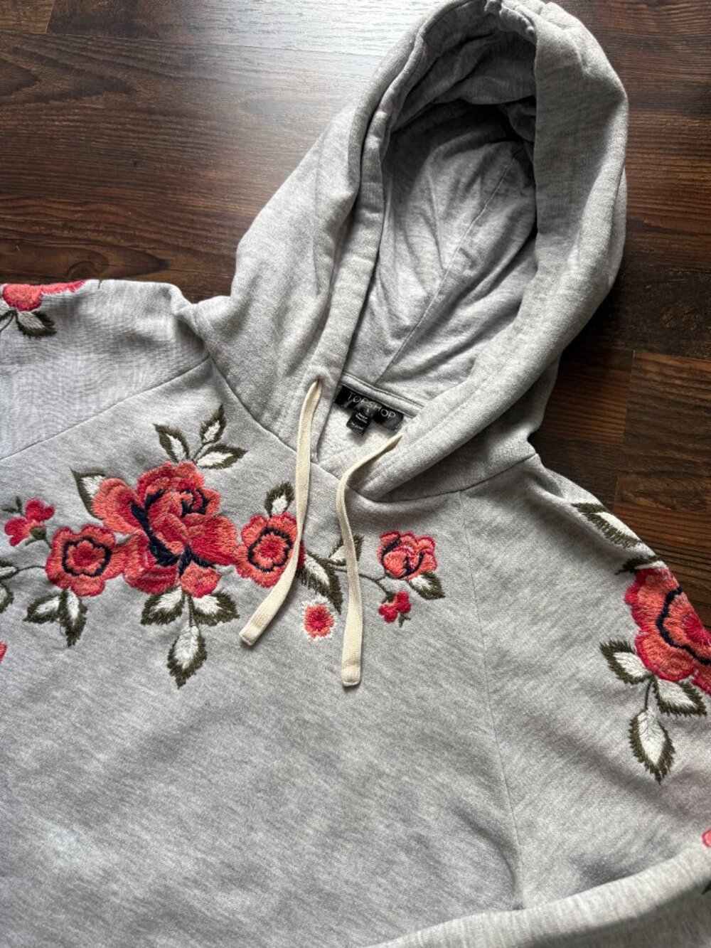 Topshop Flower Embroidered Hooded Sweatshirt - Lightweight - Size S - Picture 3 of 7